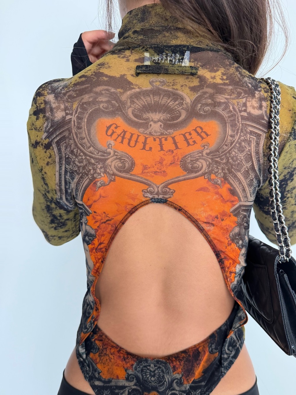 Jean Paul Gaultier Olive & Orange Baroque Mock Neck Bodysuit - Picture 4 of 7